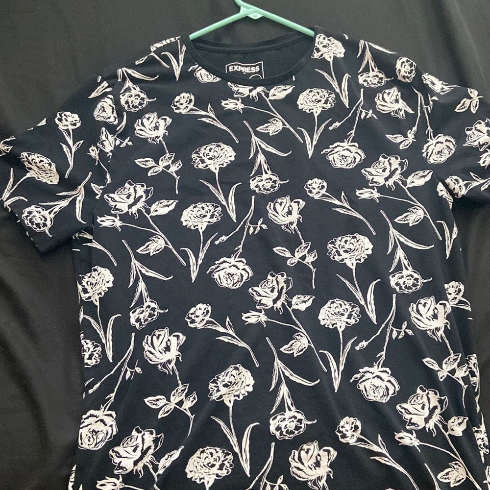 Express black shirt with white roses